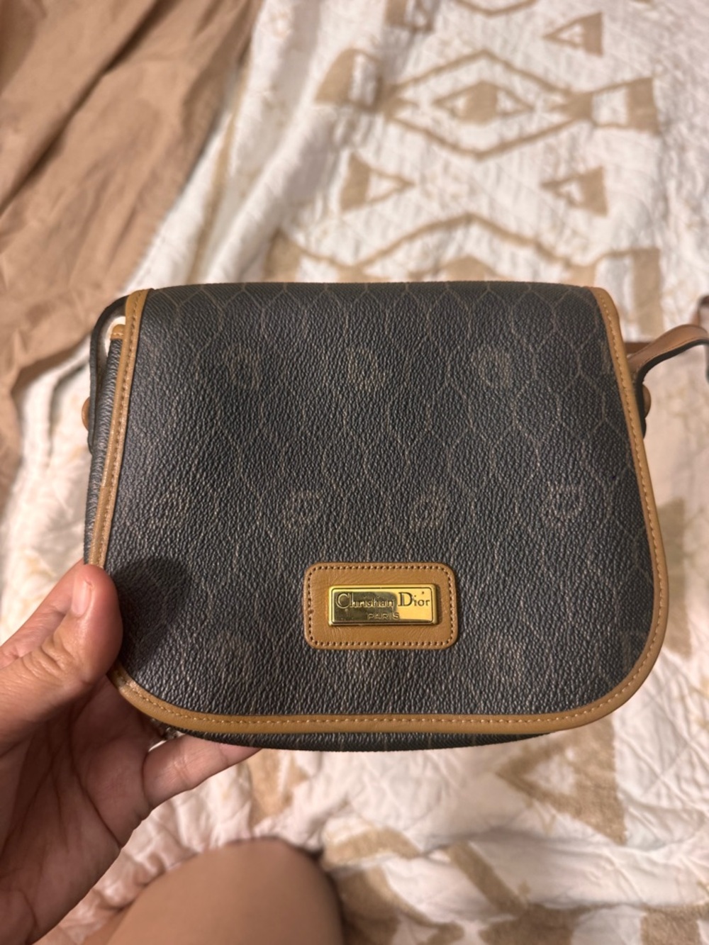 Dior Dark Brown Monogram Crossbody with Tan Trim